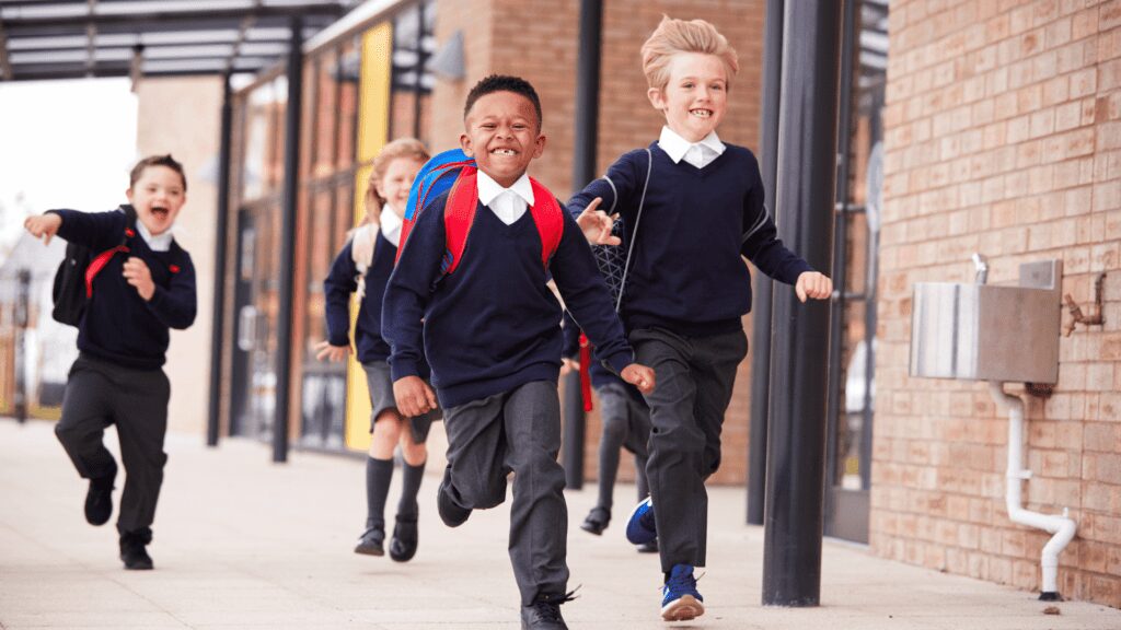 School children running