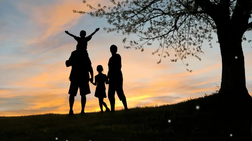 A family happy at sunset