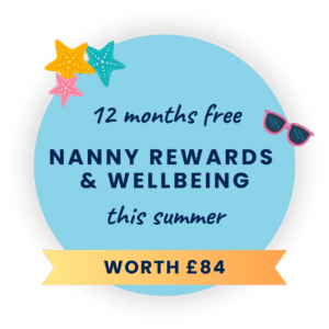 Badge promoting Summer 2026 offer of 12 months free Nanny Rewards and Wellbeing worth £84